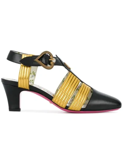 Gucci Leather Mid-heel T-strap Sandal In Black