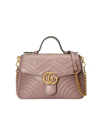 Gucci Gg Marmont Small Chevron Quilted Top-handle Bag With Chain Strap In Pink