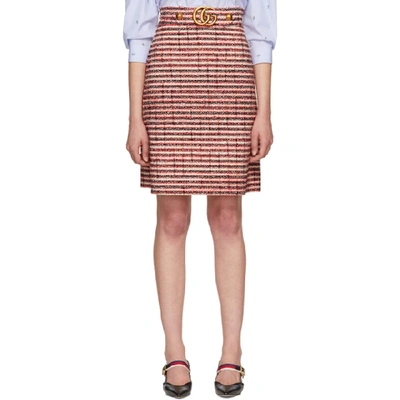 Gucci Striped Tweed Skirt In Red, White And Navy In 9369 Red