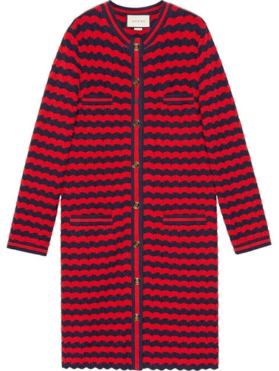 Gucci Striped Cotton Wool Cardigan In 4023 Blu