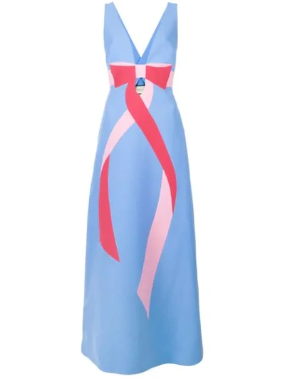 Gucci Wool Silk Dress With Bow Intarsia In Blue