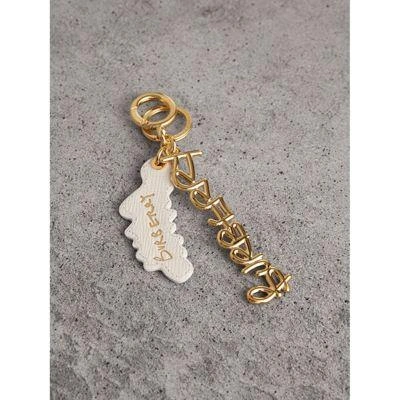 Burberry Doodle Motif Leather Key Charm In Light Gold