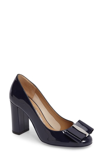 Salvatore Ferragamo Women's Alice 55 Patent Leather Block Heel Pumps In Navy  Patent | ModeSens