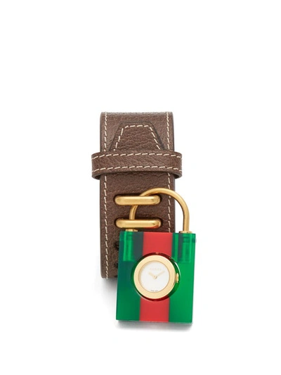 Gucci Textured-leather, Plexiglas, Mother-of-pearl And Gold-plated Watch In Green/ Red/ Gold