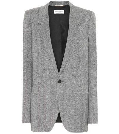 Saint Laurent Herringbone Wool Jacket In Grey
