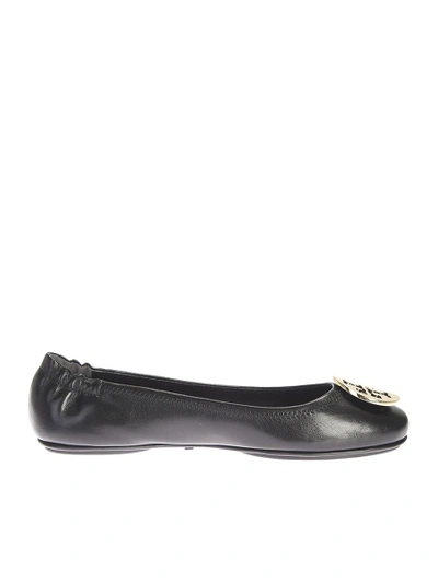 Tory Burch Leather Minnie Ballerina Shoes In Black