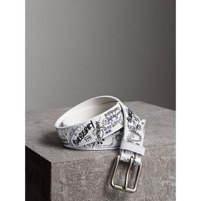 Burberry Doodle Print Leather Belt In 