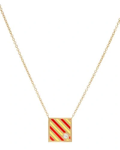 K Kane Code Flag Square Diamond Pendant Necklace - Y In Red/yellow