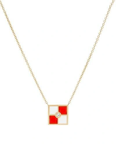 K Kane Code Flag Square Diamond Pendant Necklace - U In Red/white