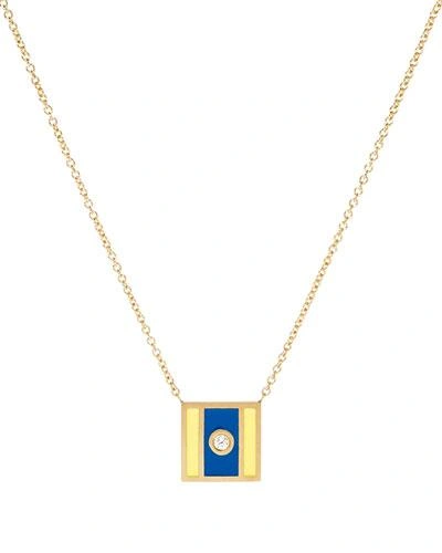 K Kane Code Flag Square Diamond Pendant Necklace - D In Blue/yellow