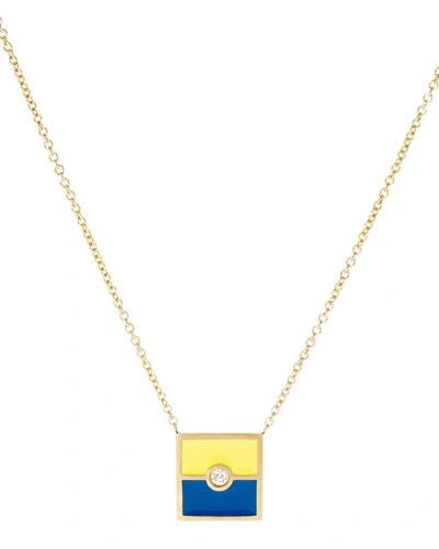 K Kane Code Flag Square Diamond Pendant Necklace - K In Blue/yellow