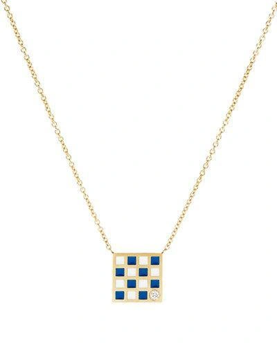 K Kane Code Flag Square Diamond Pendant Necklace - N In Blue/white