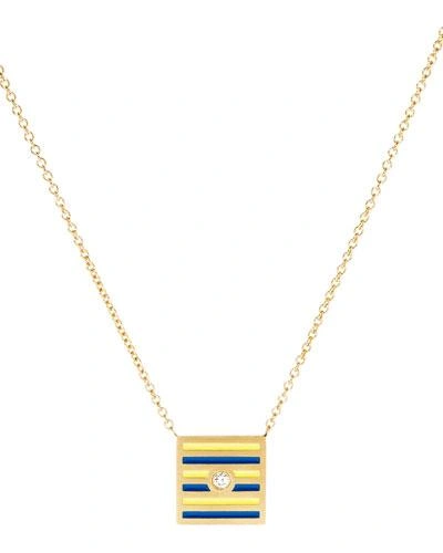 K Kane Code Flag Square Diamond Pendant Necklace - G In Blue/yellow