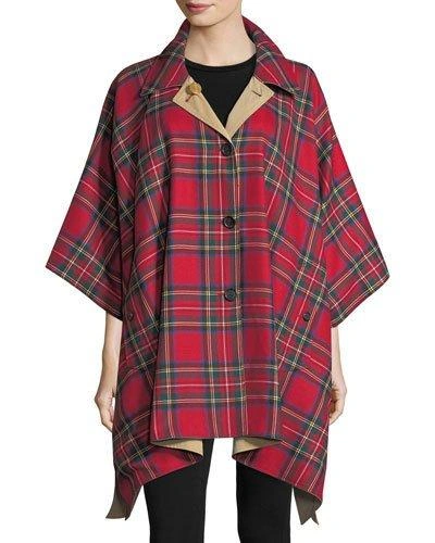 Burberry Tartan-lined Tropical Gabardine Cape In Honey