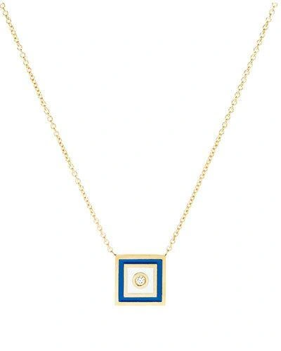 K Kane Code Flag Square Diamond Pendant Necklace - P In Blue/white