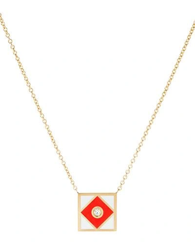 K Kane Code Flag Square Diamond Pendant Necklace - F In Red/white
