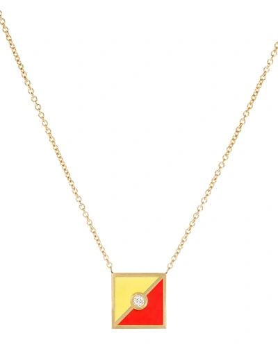 K Kane Code Flag Square Diamond Pendant Necklace - O In Red/yellow