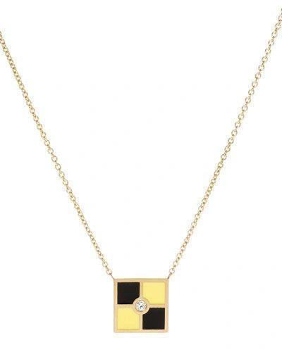 K Kane Code Flag Square Diamond Pendant Necklace - L In Black/yellow