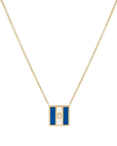 K Kane Code Flag Square Diamond Pendant Necklace - J In Blue/white