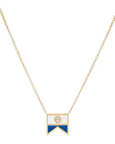 K Kane Code Flag Diamond Pendant Necklace - A In Blue/white