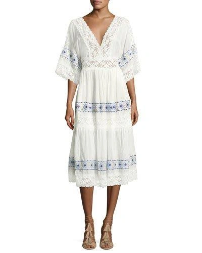 Queen & Pawn Anatole Deep-v Cotton-silk Voile Midi Dress With Lace