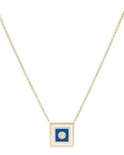 K Kane Code Flag Square Diamond Pendant Necklace - S In Blue/white