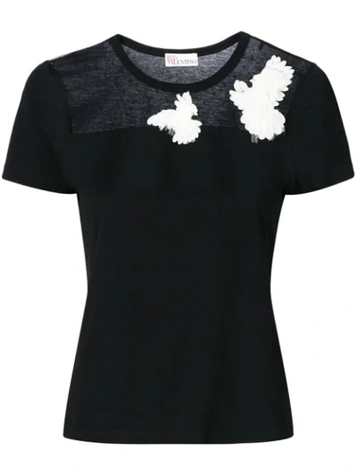 Red Valentino Dove Embroidered T-shirt In Black