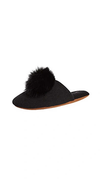 Minnie Rose Cashmere Fox Fur Pom Slides In Black
