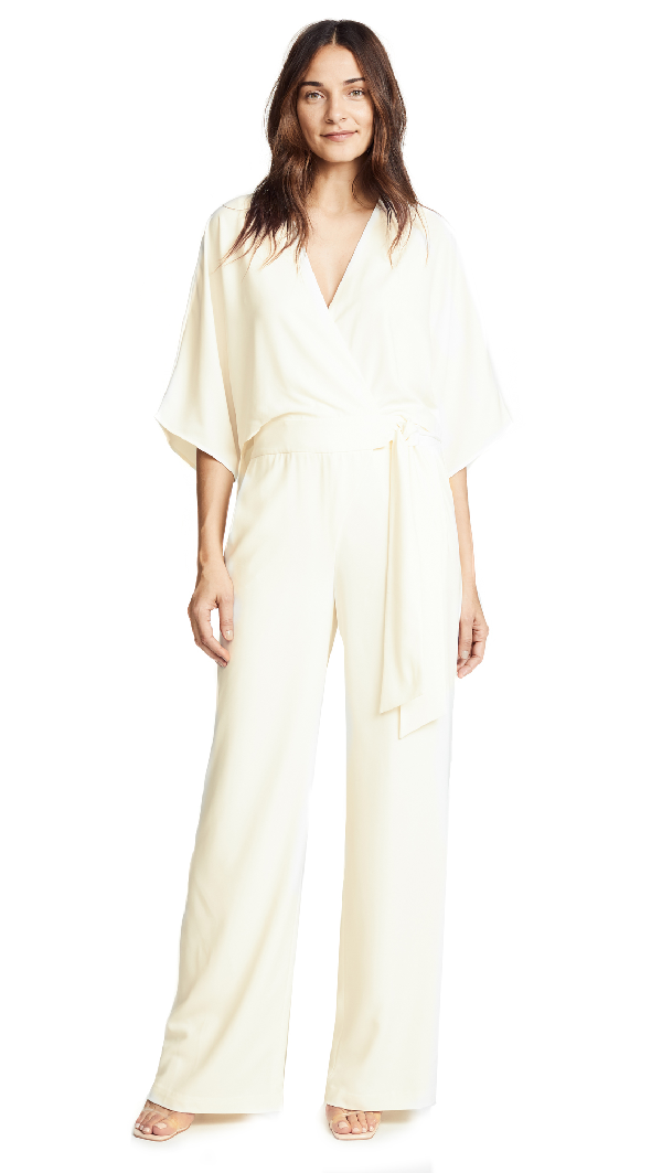 halston heritage wrap front jumpsuit
