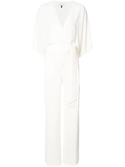 Halston Heritage Wide-leg Wrap Front Jumpsuit In Chalk