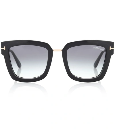Tom Ford Lara 52mm Mirrored Square Sunglasses - Black Acetate/ Rose Gold