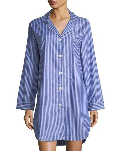 P Jamas Carlyle Long-sleeve Sleepshirt In Blue/white
