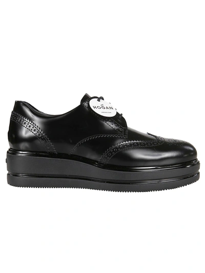 Hogan Route H323 Black Leather Lace Up Shoes In Nero
