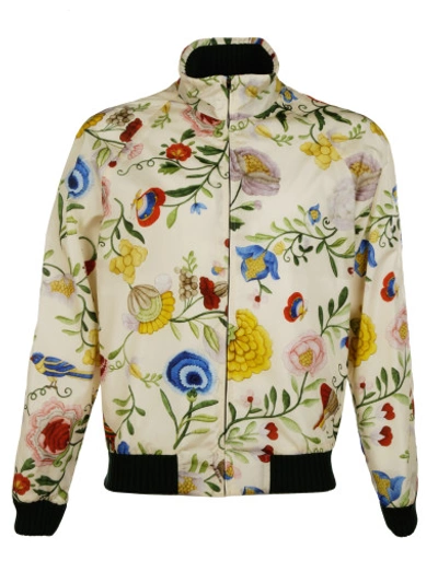 Gucci Floral-print Bomber Jacket In Beige | ModeSens