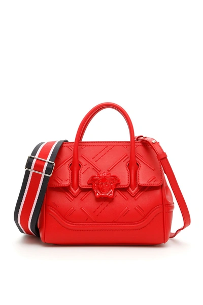 Versace Embroidered Palazzo Empire Bag In Unity Red-oro Chiarorosso