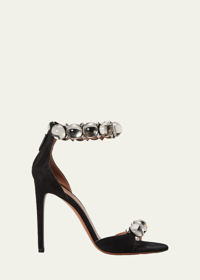 Alaïa La Bombe Stud Ankle-wrap Stiletto Sandals In Noir