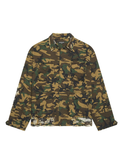 Balenciaga Camouflage Print Army Jacket In Khaki