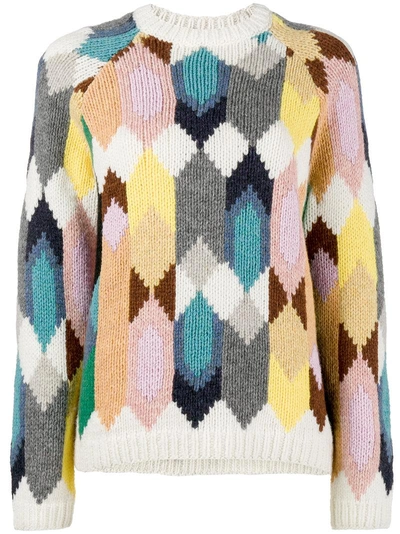 Prada Geometric Knit Crewneck Sweater In Multicolour