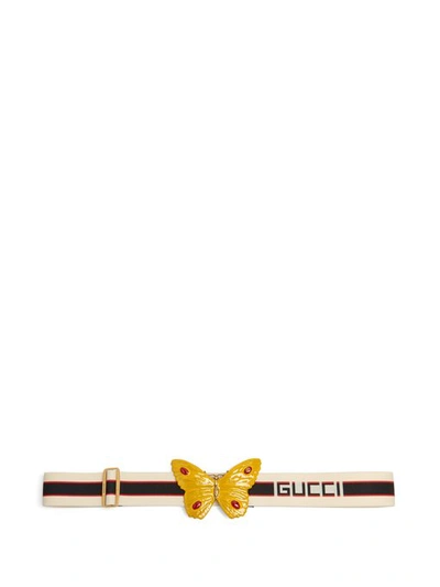 Gucci Butterfly Striped Elastic Belt In Green, Red