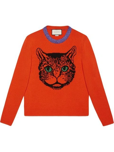 Gucci Mystic Cat Wool Knit Sweater In Orange