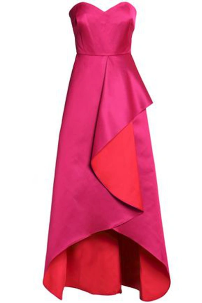 Badgley Mischka Strapless Sweetheart Contrast Ruffle Gown In Fuchsia