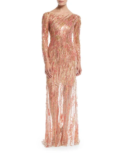 Jenny Packham Sleeveless Ombre Beaded Evening Gown