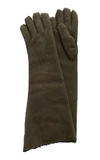 Maison Fabre Suede And Shearling Long Gloves In Dark+green