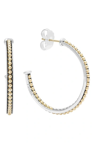 Lagos 18k Gold And Sterling Silver Enso Medium Caviar Lined Hoop Earrings In Gold/silver