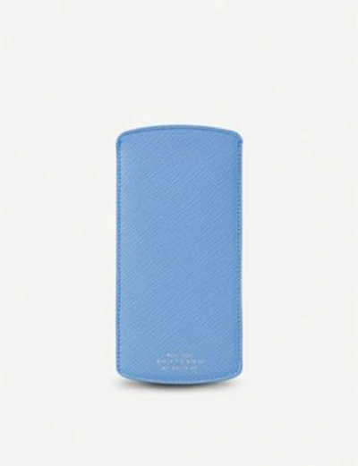 Smythson Panama Leather Sunglasses Case In Nile Blue