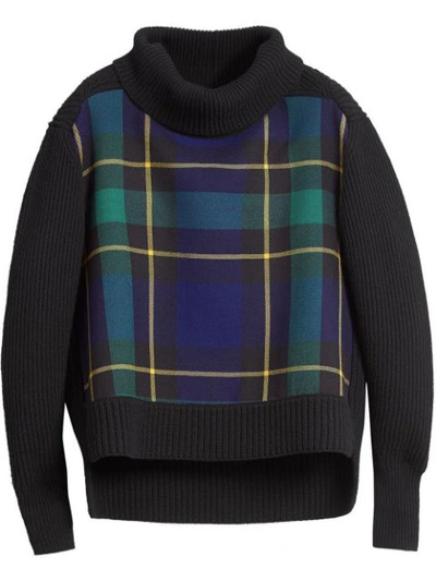 Burberry Fiora Check Wool & Cashmere Turtleneck Sweater In Black