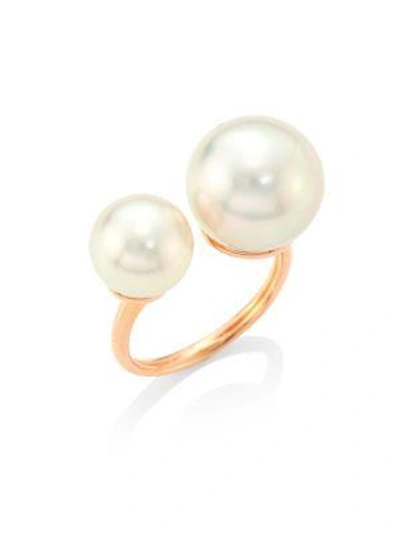 Yoko London 12.5mm White Pearl & Diamond 18k Gold Ring In Rose Gold