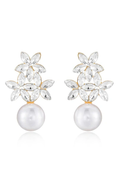 Ettika Best Day Floral Faux Pearl Earrings In 18k Gold Plate In White