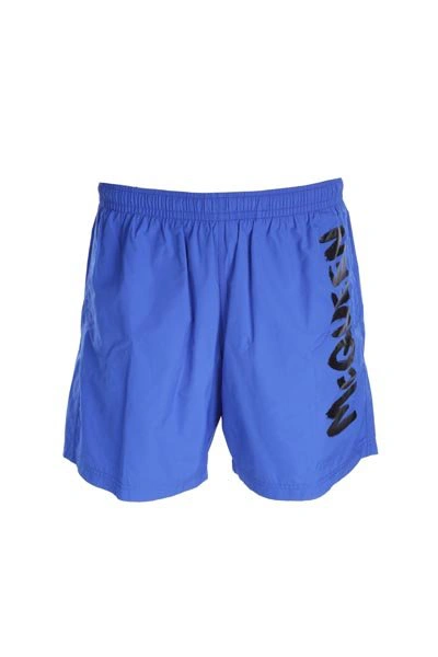 Alexander Mcqueen Graffiti-print Swim Shorts In Blue