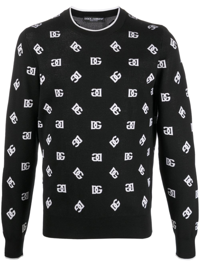 Dolce & Gabbana Logo-print Fine-knit Jumper In Black